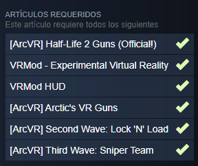 Mods necesarios para hacer funcionar el mod de Half Life 2 VR